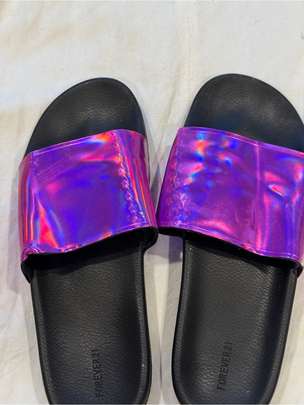 Forever 21 Holographic Pink Slide Sandals